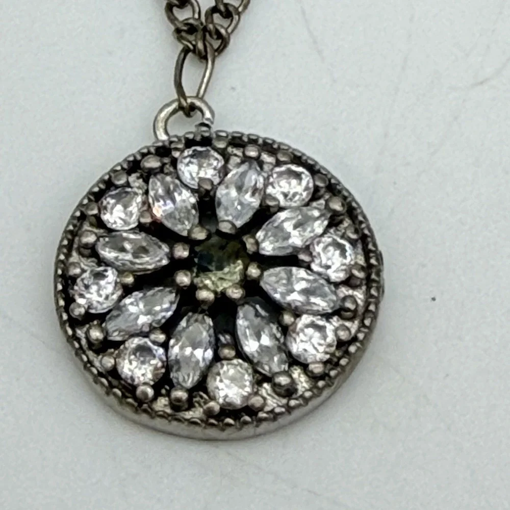 Vintage 925 Sterling Silver Pendant Necklace CZ Stones Dainty‎ Collar
